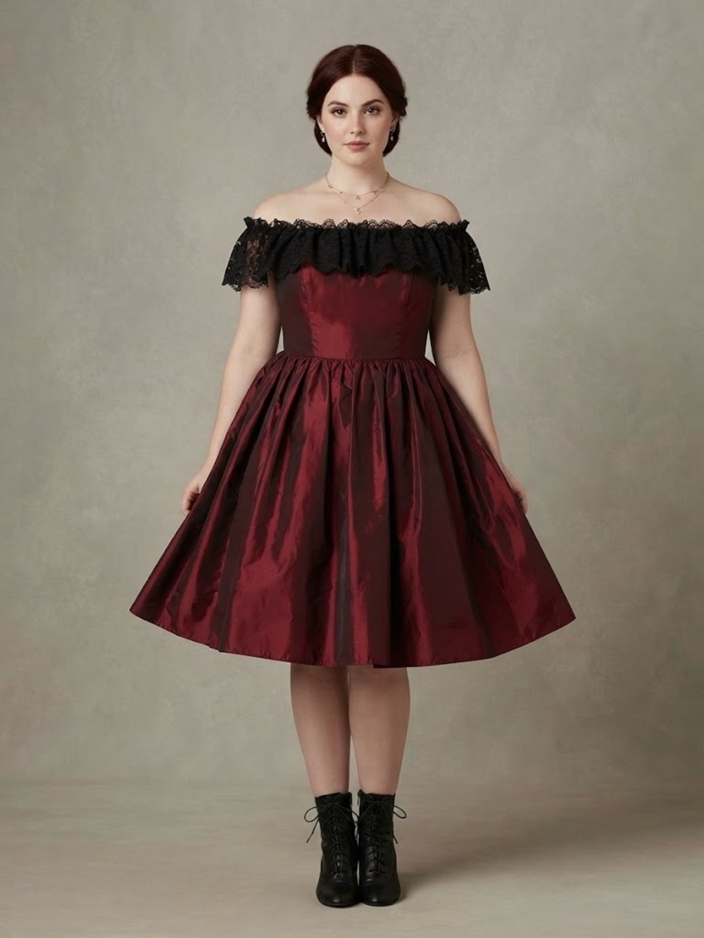 Recollections Vintage Style Wine Red Taffeta Saloon Girl Dress Gothic L Large